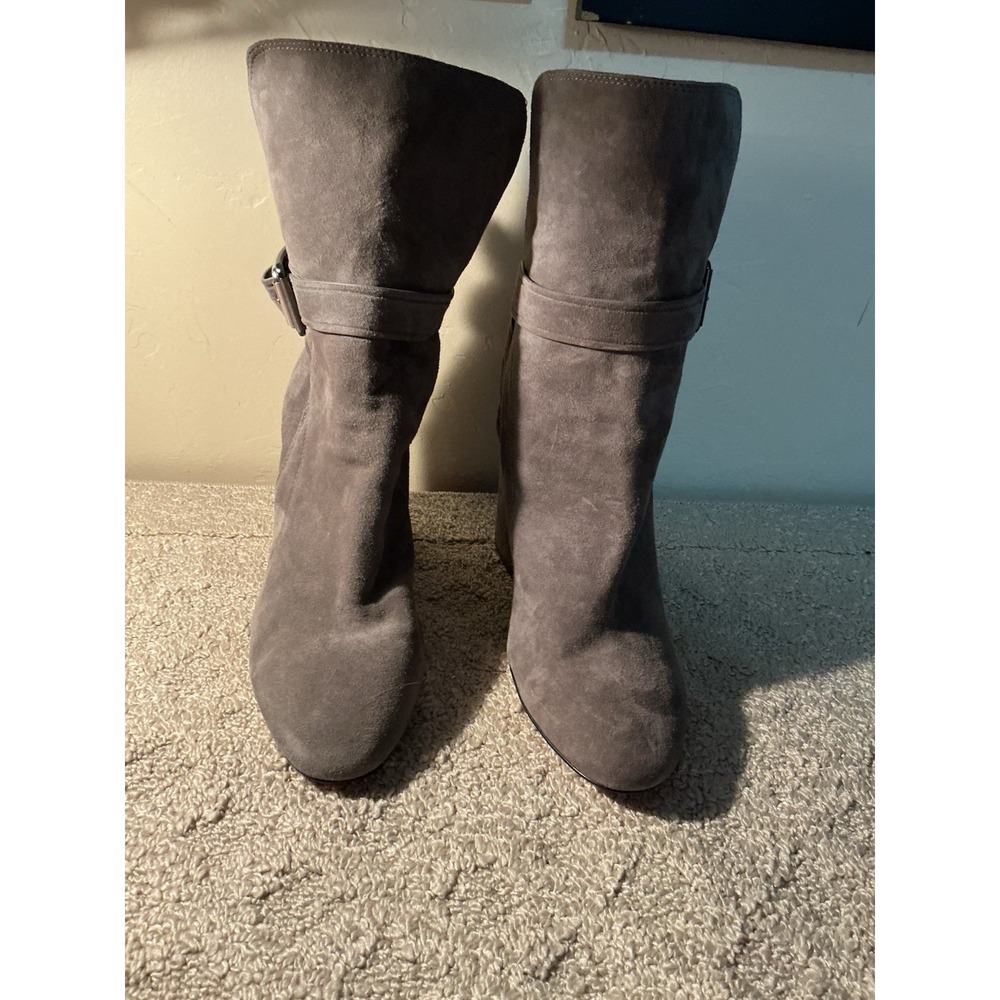 Vince Camuto Gray Suede Women Ankle Boots Block Heel Side Zip 9 Dame Faris
